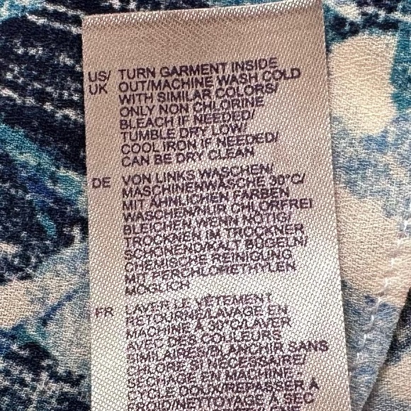 NYDJ Floral Cold Shoulder Top Blue White Ruffle Tunic Blouse Long Sleeve Women S - Picture 9 of 12